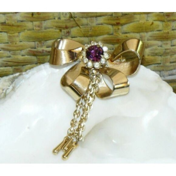 Vintage Rhinestone Bow Brooch - Picture 5 of 6